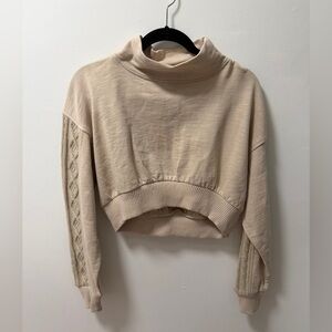 Urban Outfitters Womens Beige Terry Crop Cable Knit Sleeve Sweatshirt